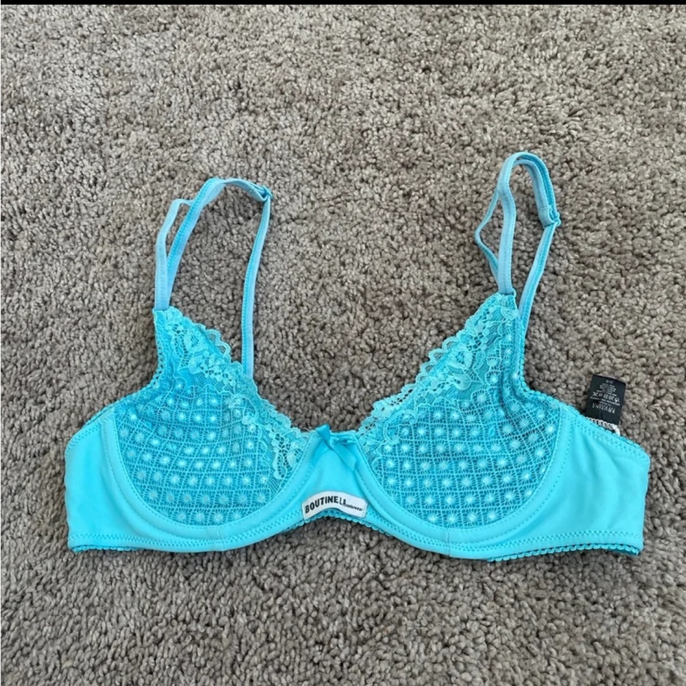 BoutineLA Baby blue lace bow bra